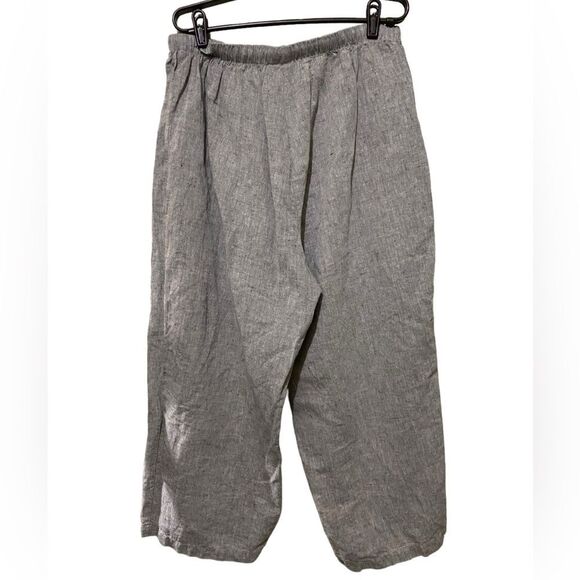 Hot Cotton SZ 2X Linen Blend Wide Leg Cropped Pants Elastic Tie Waist Langenlook - Picture 3 of 11